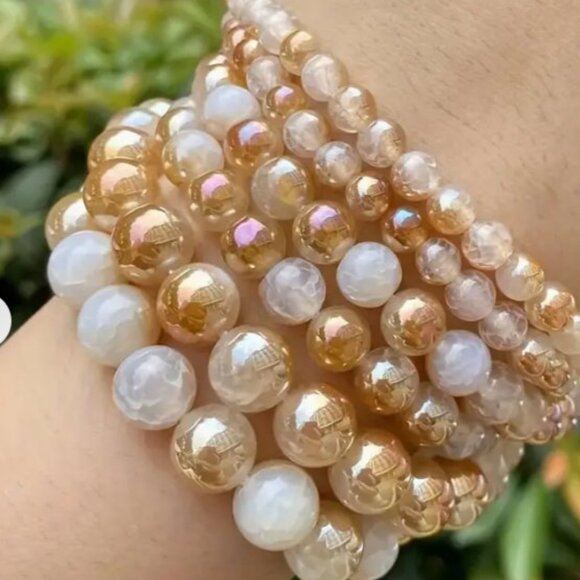 Champagne & Snowflake Agate Beads 15" Strand - Picture 2 of 3